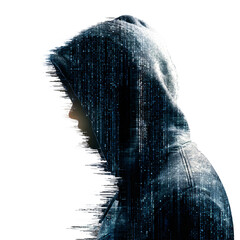 Professional Silhouette Hacker Hood Digital Data Space Cybers Security Concept © Edward