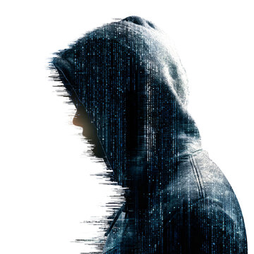 Professional Silhouette Hacker Hood Digital Data Space Cybers Security Concept