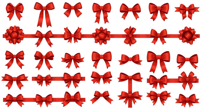 Collection of red decorative gift bows and ribbons