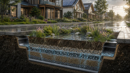 Fototapeta premium Smart sustainable home designs incorporate innovative drainage systems that enhance environmental harmony and promote efficient water management
