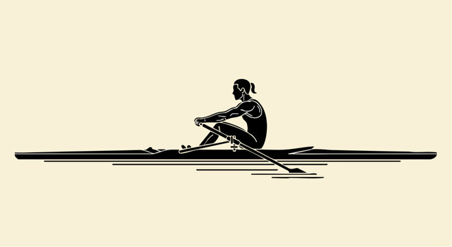 Single Scull Rowing Athlete Silhouette Vector Illustration