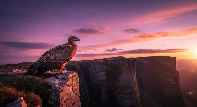 Andean condor perched at sunset