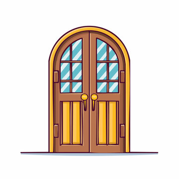 Cartoon Double Arched Door with Glass Panes