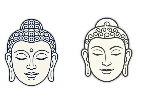 Minimalist Line Art Buddha Head Set Icon Bundle for Clean Vesak Day Graphics and Sacred Poson Poya Full Moon Invitation Templates
