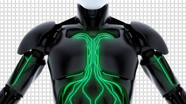 心臓外科ロボットの胸部にエメラルドグリーンの循環器回路が起動する精密工業背景