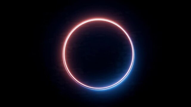 Glowing neon circular frame lighting effect on black background for design