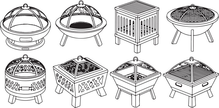 Isometric wireframe 3d objects collection set isolated on white Vector