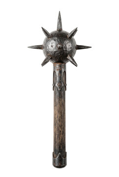 Medieval morning star mace with spiked iron head