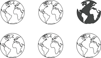 Obraz premium Global earth and world map icon collection featuring planet geography international communication and environmental vector symbols set