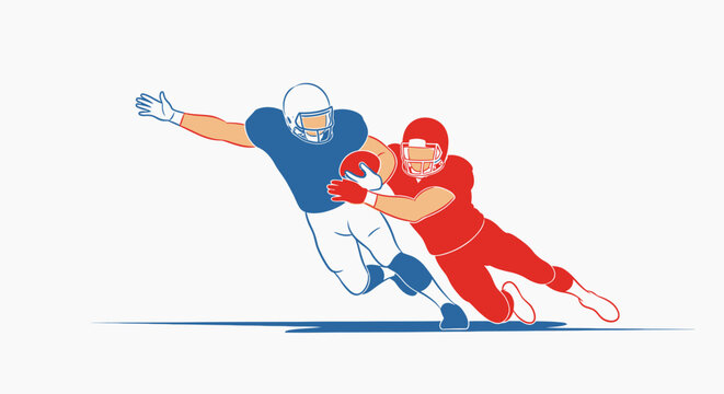 American football players in action offensive and defensive play isolated illustration