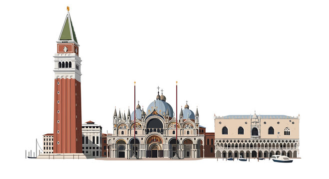 Historic Saint Mark Square Landmarks with Basilica and Campanile
