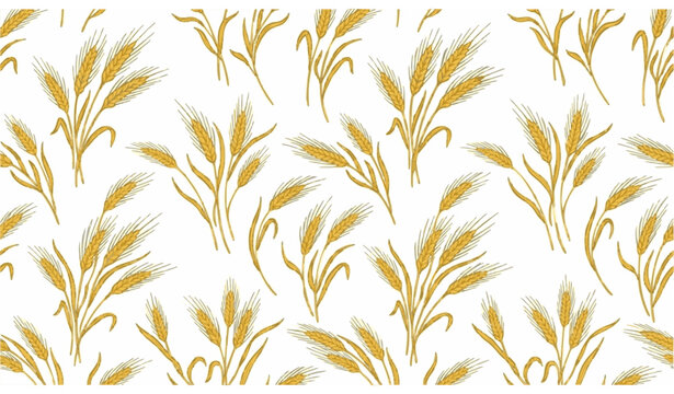 Golden wheat seamless pattern vector wallpaper with elegant grain stalk botanical background