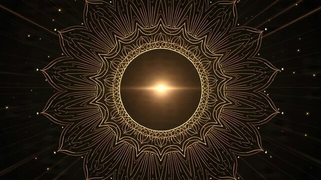 Golden Mandala Animation with Glowing Light Particles for Spiritual Event