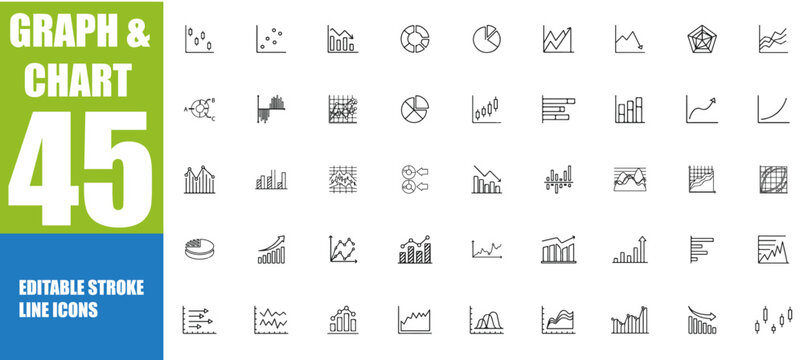 Graph and Chart icon set. Editable line icons. Vector illustration.