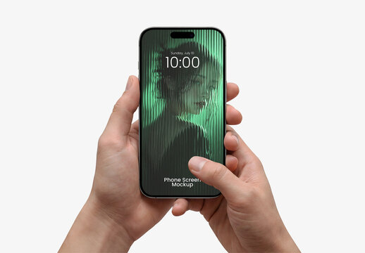 Hands Holding Phone Screen Mockup on white Background