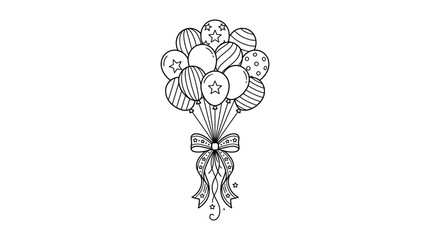 Obraz premium Black and white line art illustration of a bunch of balloons tied with a decorative bow.