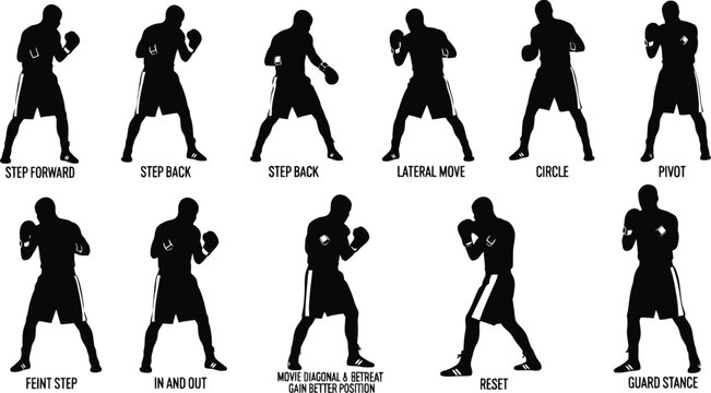 Boxing silhouette postures for techniques and movement