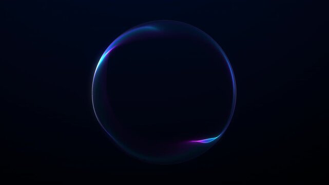 Blue purple neon orb with glowing circular energy ring on dark background, abstract futuristic VJ loop with smooth light motion, 4K 60fps.