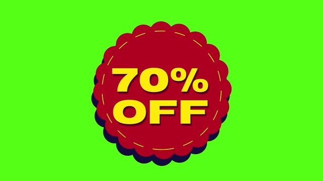 70 Percent Off Sale Discount Badge Animation on Green Screen