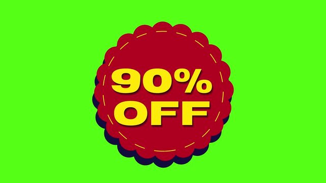 90 Percent Off Sale Discount Badge Animation on Green Screen