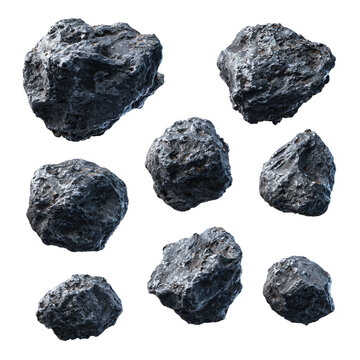 Professional Set of Asteroids on Transparent Background for Design Projects