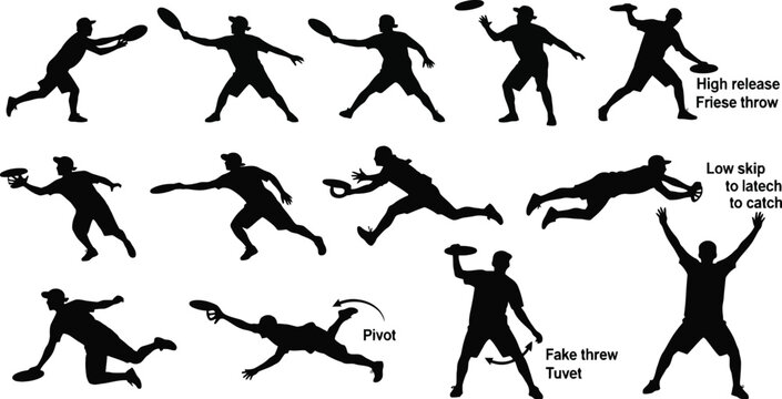 Ultimate frisbee techniques silhouette series throwing catching pivoting action