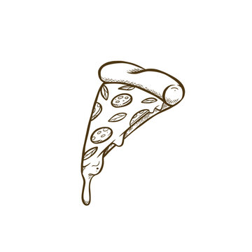 Slice of pizza doodle fast food hand drawn illustration
