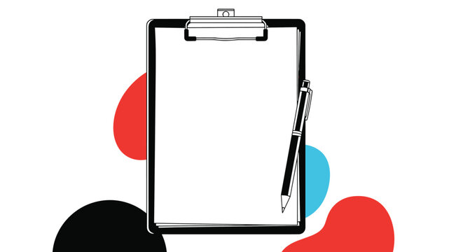 Clipboard with a blank paper and a pen is a professional and functional graphic for checklists, medical forms, and surveys.