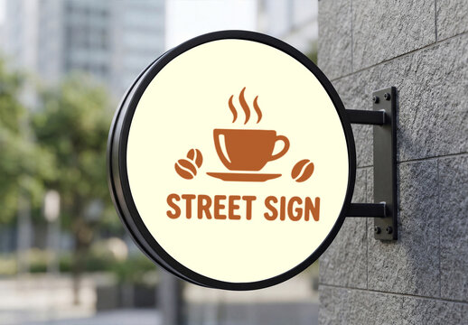 Round Wall Mounted Street Sign Mockup