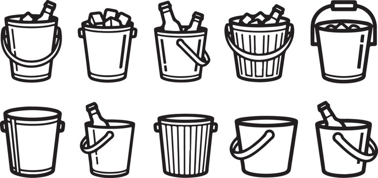 Collection of ten black metal cooking stock pots and pans with lids vector illustration Vector