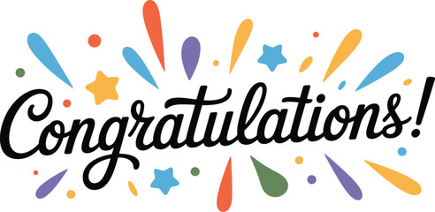 Congratulations celebration typography design, festive greeting banner with colorful confetti for party invitation and event decoration © Billal