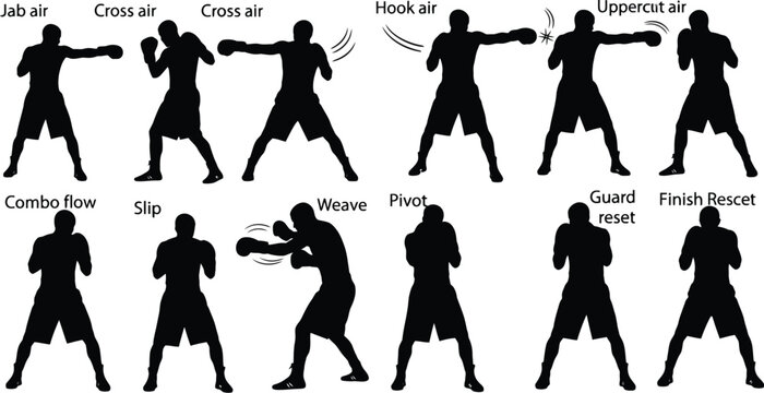 Boxing techniques silhouette series jab cross hook uppercut and defensive moves