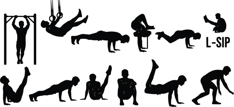 Silhouette of various gymnastic and fitness exercises l sip workout routine
