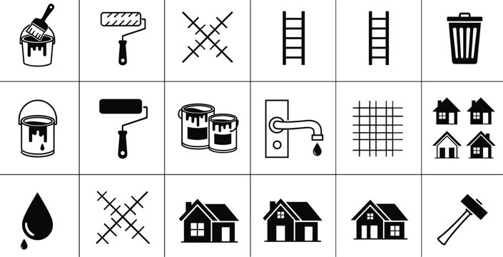Home Improvement and Construction Icons Set for Websites, Apps, Digital Media, and DIY Designs