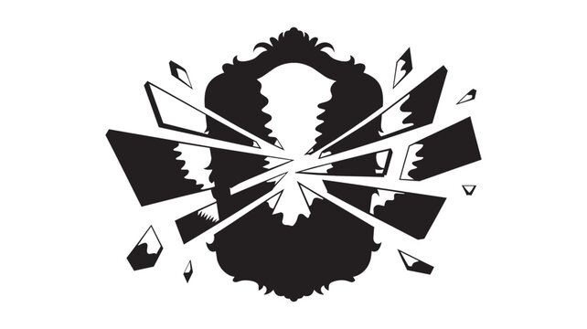 Shattered mirror reflection graphic with bad luck black and white shattered