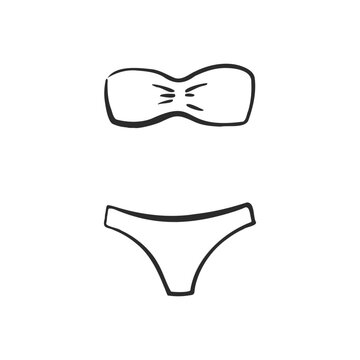 Hand drawn bandeau bikini in minimal outline style. Simple strapless swimwear illustration isolated on neutral background. Ideal for fashion and summer design.