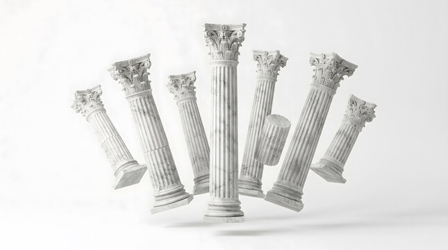 Set of Ancient Marble Columns Isolated Classical Greek Architecture Elements