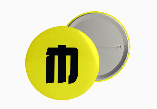 Round Pin Button Badge Mockup Set Isolated on White Background