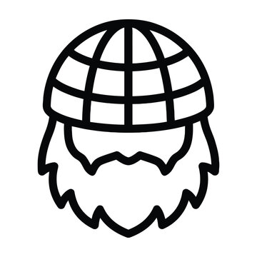 Minimalist Icon of a Bearded Man Wearing a Globe Pattern Beanie Representing Global Diversity
