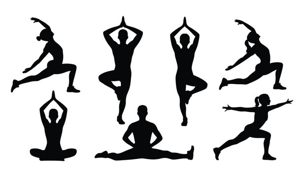 Yoga Meditation And Fitness Exercise Pose Silhouette Collection. Perfect for gym mindfulness spiritual exercise and fitness branding designs.