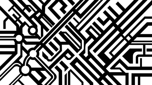 Abstract black and white circuit board pattern.
