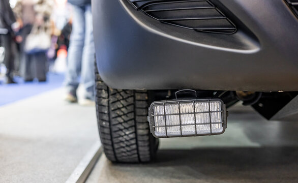 Headlights of an ambulance. Modern optics of service vehicles.