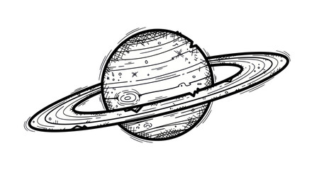 Hand-drawn illustration of Saturn, space planet with rings, sketch style © umi