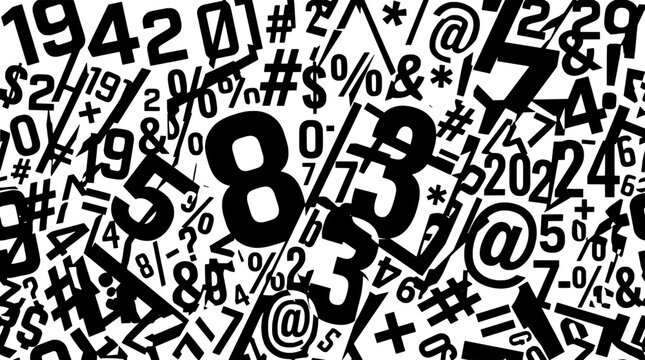 Numbers and symbols pattern with bold graffiti typography style for digital design, coding themes, and modern posters
