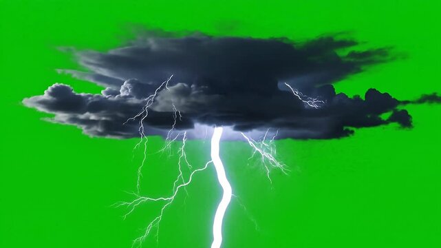 Dramatic lightning storm, green screen background, weather effect, electricity flash, thunderbolt ai 4k Video