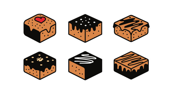 brownie Line art vector set modern abstract color design