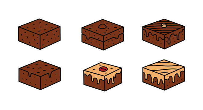 brownies Line art vector set simple abstract color design