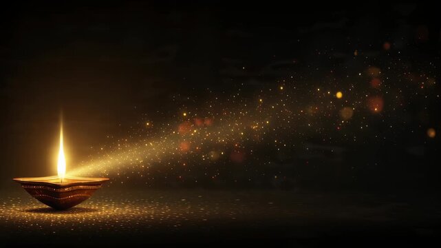 Traditional Indian Oil Lamp Glowing with Divine Golden Light Particles