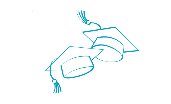 Dos birretes de graduaci&oacute;n azules con borlas cayendo 