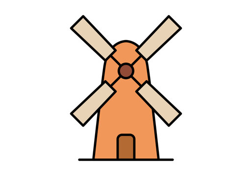 Molino de viento tradicional con aspas de madera 